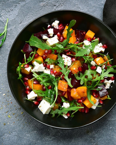 Ensalada templada de lentejas y vegetales asados